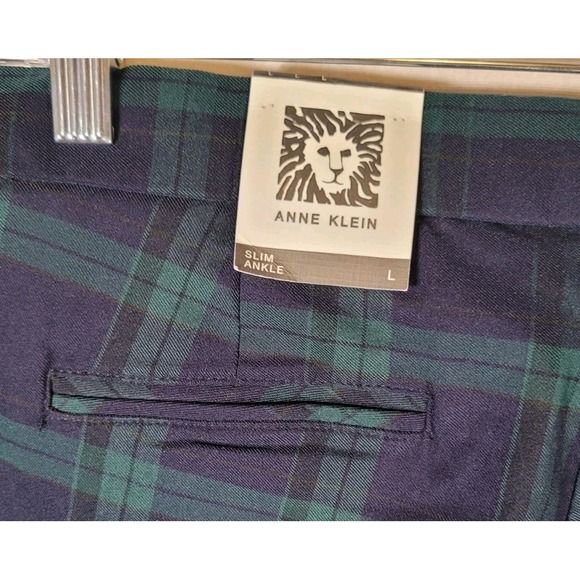 Anne Klein Pants Stretch Green Navy Striped Slash Pockets Slim Ankle Size Large - Picture 7 of 9